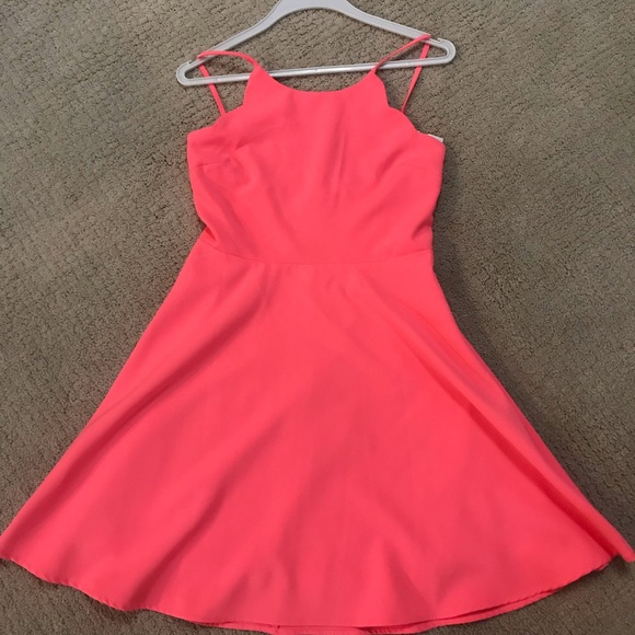 Immpecable Pig Dresses & Skirts - Scalloped, Low Back Neon Pink Skater Dress